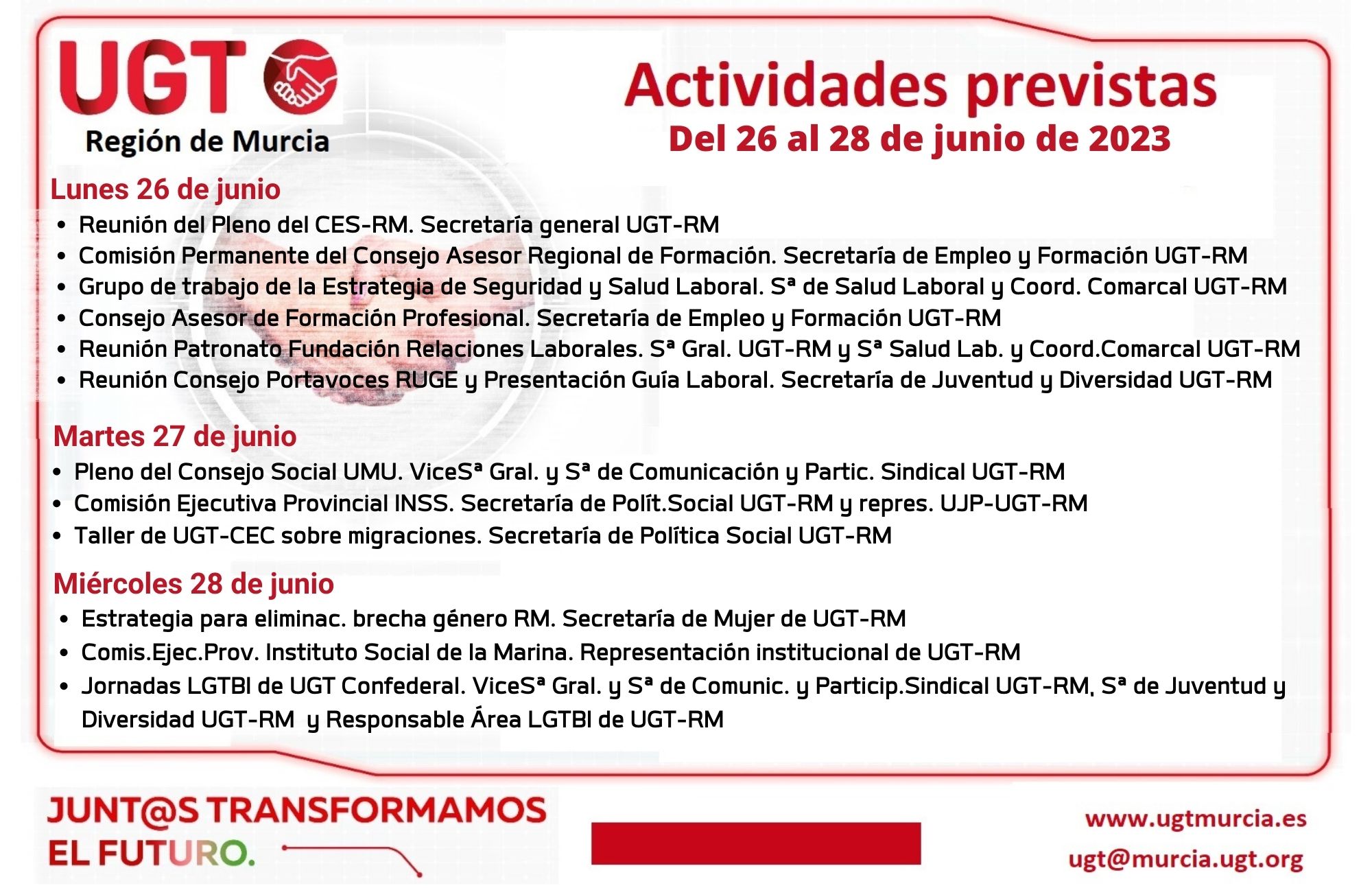 Actividades Previstas Del 26 De Junio Al 01 De Julio De 2023 Ugt Región De Murcia 6084