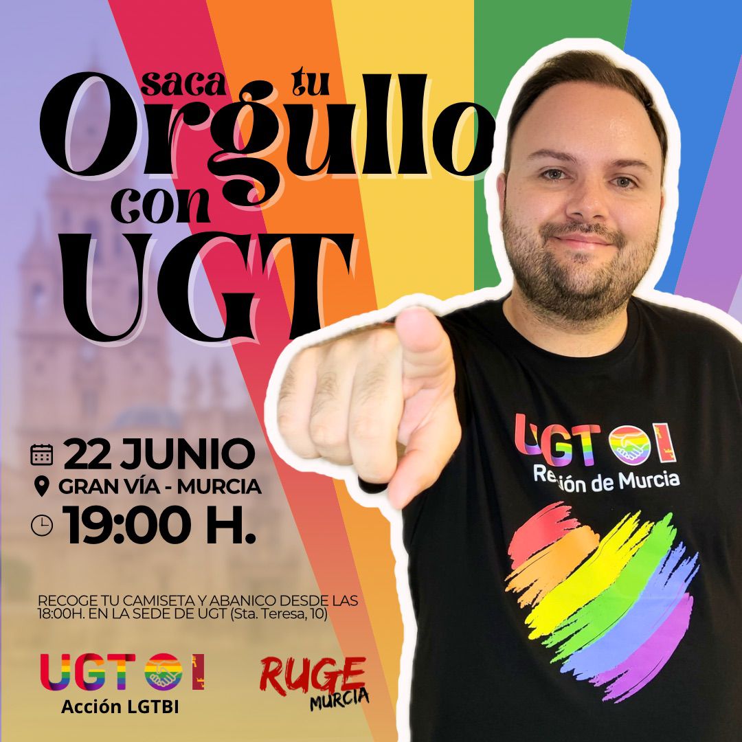 Miguel Lajarín, de UGT, en el cartel del Orgullo LGTBI